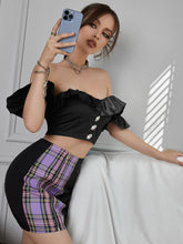 Off Shoulder Ruffle Rhinestone Satin Crop Top